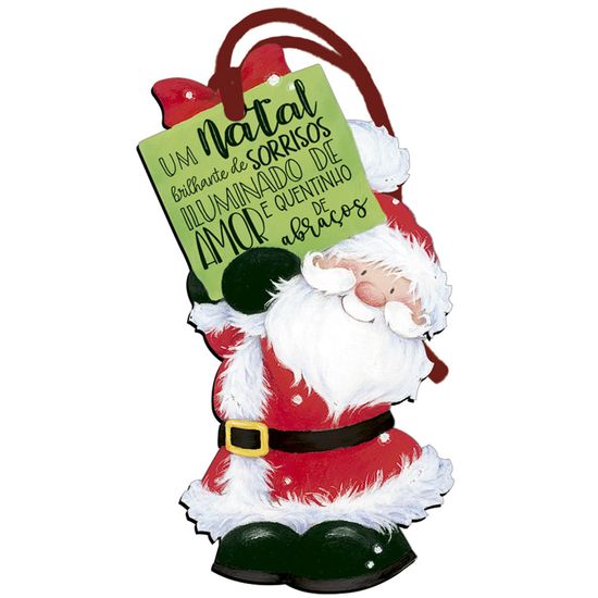 Placa TAG MDF Decorativa Natal Litoarte DHTN-016 14,3x8,2cm Papai Noel