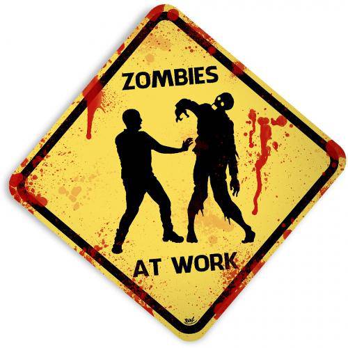 Placa Zombies At Work - 32 X 32cm