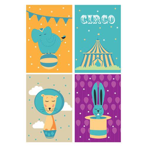 Placas Decorativas Circo Infantil MDF 30x40cm Kit 4un