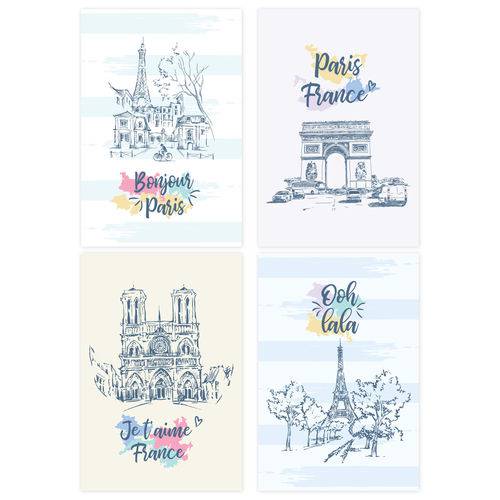 Placas Decorativas Paris Ilustrada para Sala 20x30 Kit 4un