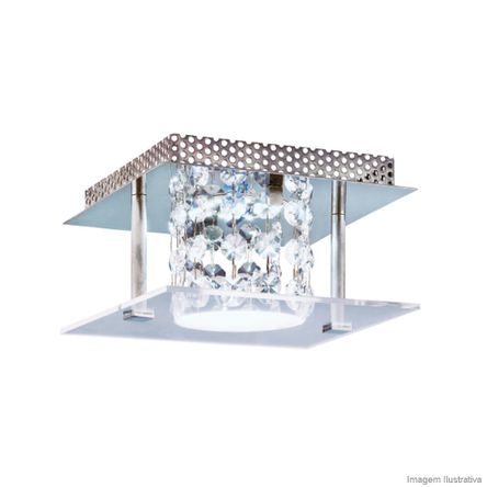 Plafon Glacial Cristal LED 15x15cm 1x10W 127V Acrílico Jateado com Cristais Bronzearte