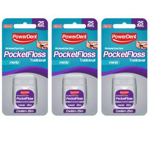 Pocketfloss Fio Dental Menta 25m (kit C/03)