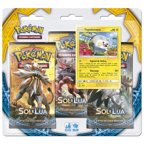 Pokemon Blister Triple Pack Sol e Lua Togedemaru com 3 Boosters + Carta Extra Copag 97433