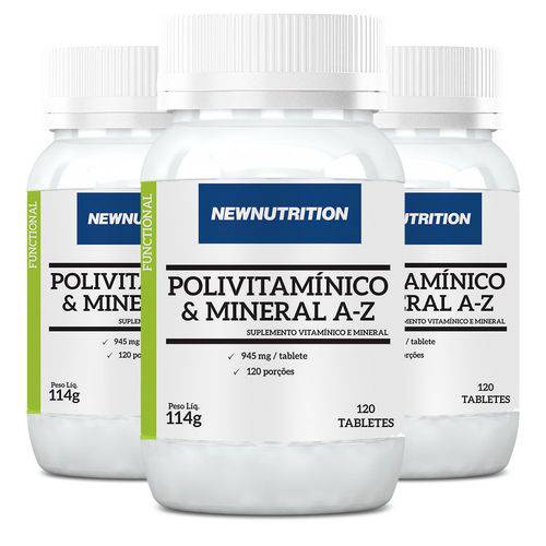 Polivitamínico e Mineral A-Z - 3 Un de 120 Tabletes - NewNutrition