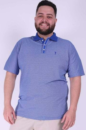 Camisa Polo Malha Diferenciada com Gola Plus Size Azul GG