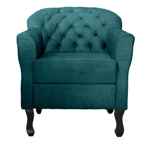 Poltrona Cadeira Julia Decorativa Recepção e Escritório Sala Suede Azul Turquesa - DS DECOR