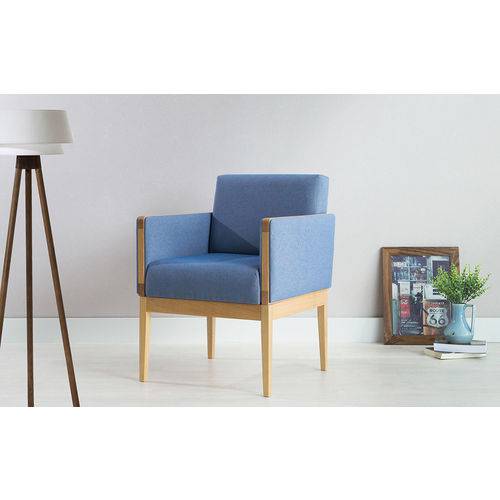 Poltrona de Madeira Decorativa Azul Claro - Poltrona Confortável para Sala e Qua