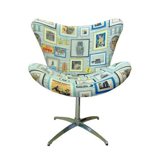 Poltrona Giratória Mini Egg Cadeira Decorativa Tecido Belize Quadros