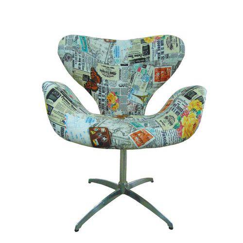 Poltrona Giratória Mix Cadeira Decorativa Tecido Bali Jornal