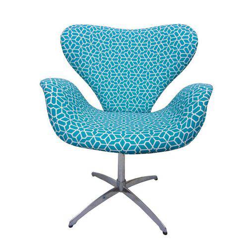 Poltrona Giratória Mix Cadeira Tecido Belize Azul Geométrico