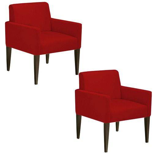 Kit 02 Poltrona Cadeira Decorativa Lais Sala Escritório Suede Vermelho