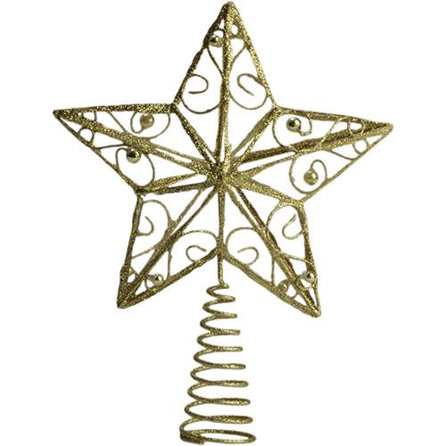 Ponteira para Árvore com Glitter Dourado 22cm - Orb Christmas
