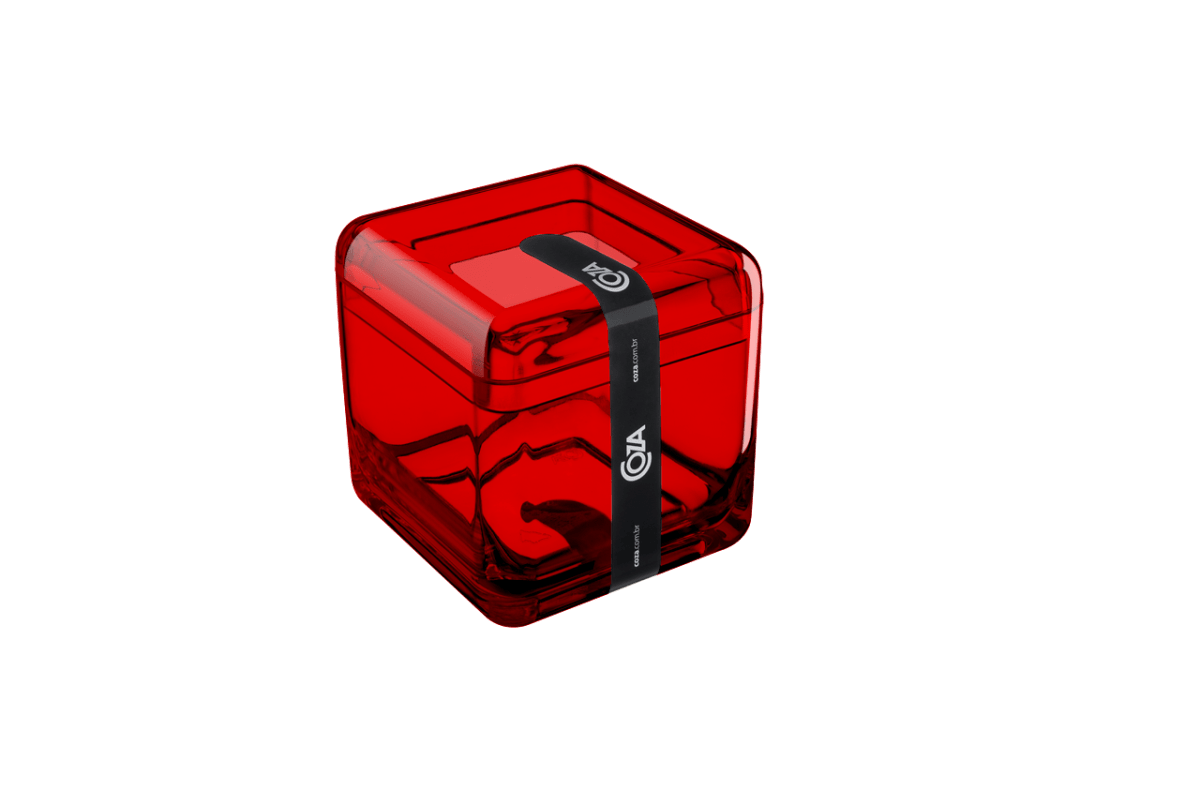 Porta Algodão/Cotonetes - Cube 8,5 X 8,5 X 8,5 Cm Vermelho Transparente Coza