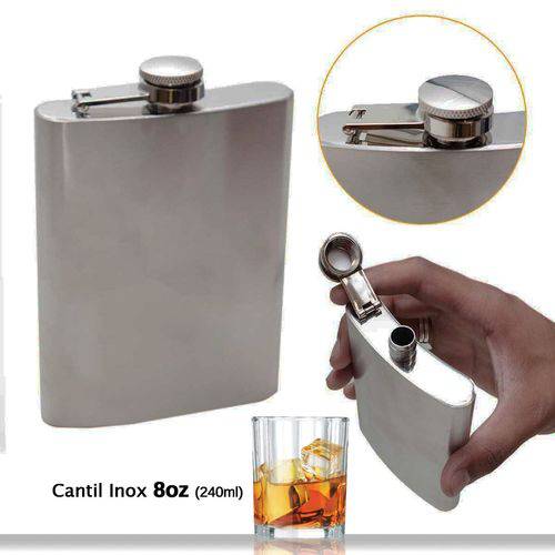 Porta Bebida Cantil Inox de Bolso 8oz 224ml