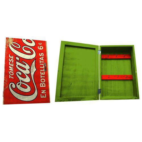 Porta Chaves de Madeira Tipo Caixa Coca-Cola En Botellitas - 6 Ganchos
