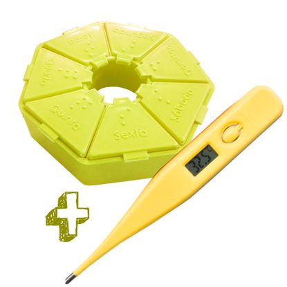 Porta Comprimido Básico Amarelo + Termômetro Digital Incoterm