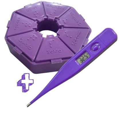 Porta Comprimido Básico Lilás + Termômetro Digital Incoterm