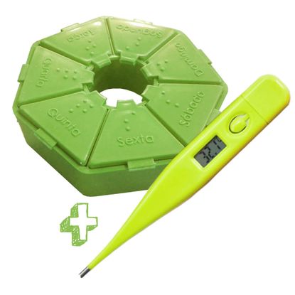 Porta Comprimido Básico Verde Limão + Termômetro Digital Incoterm