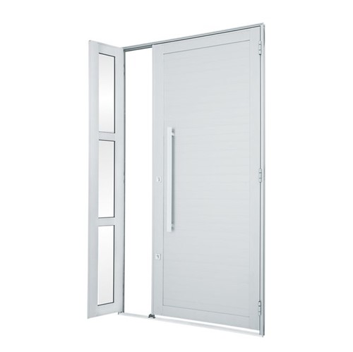 Porta de Alumínio de Abrir Alumifort Branca com Lambri Horizontal com Seteira com Puxador 1 Folha Abertura Esquerda 216x120x5,4 - Sasazaki - Sasazaki