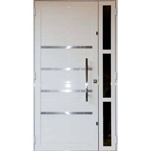 Porta de Alumínio Lambril Seteira 2,10 X 1,00 com Frisos e Puxadores e Kit Fechadura Esquerda Cor Branco