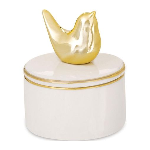 Porta Joias de Cerâmica Branca-Dourada Bird 8950 Mart