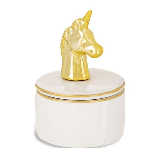 Porta Joias de Cerâmica Branca-Dourada Unicorn 8950 Mart