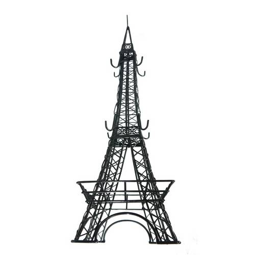 Porta Jóias Torre Eiffel em Metal com 8 Ganchos - 42x15 Cm
