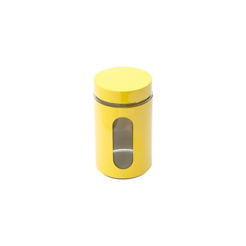 Porta Mantimento de Aço Inox com Fundo de Vidro Amarelo 10X10X18cm 1,3L