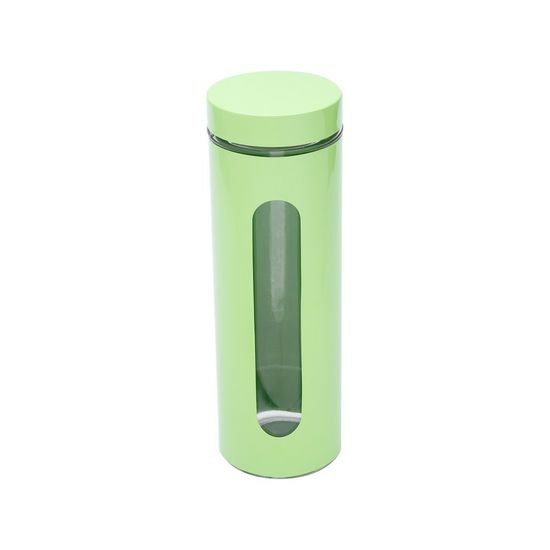Porta Mantimento de Aço Inox com Fundo de Vidro Verde 10X10X30,7cm 1,8L