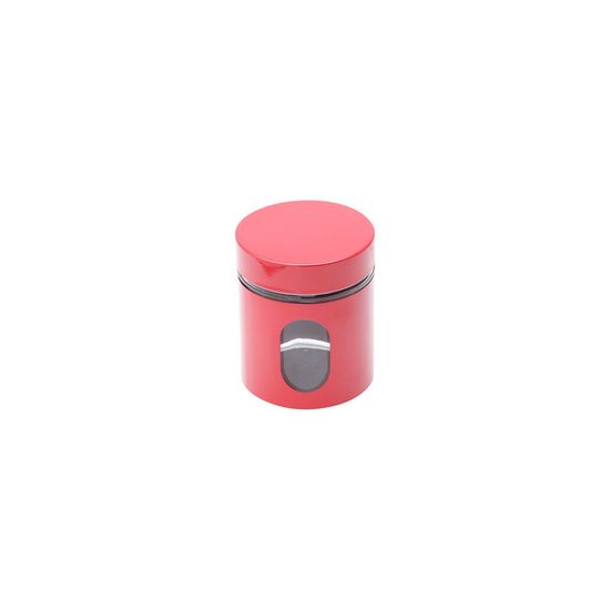 Porta Mantimento de Aço Inox com Fundo de Vidro Vermelho 10X10X12,5cm 600ml