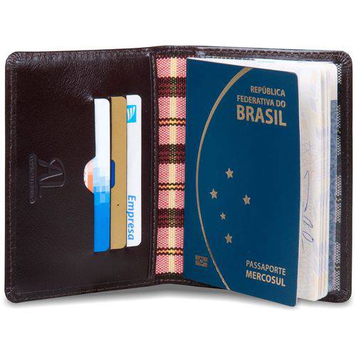Porta Passaporte Documento Cartão Couro Artlux 400 Marrom