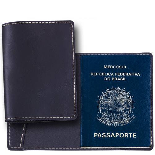 Porta Passaporte em Couro Legítimo Preto
