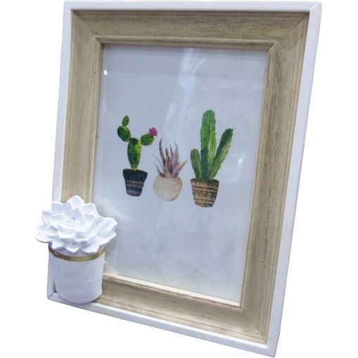 Porta Retrato Branco e Bege para 1 Foto Cactus Flower Urban
