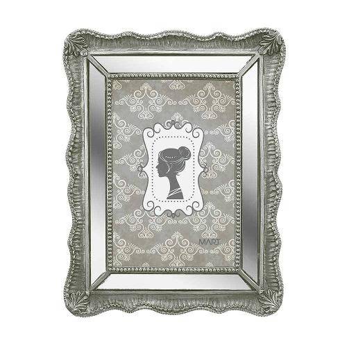 Porta-Retrato Chain Prata com Detalhe de Espelho - Foto 10x15 Cm - em Poliresina - 21,5x16,5 Cm
