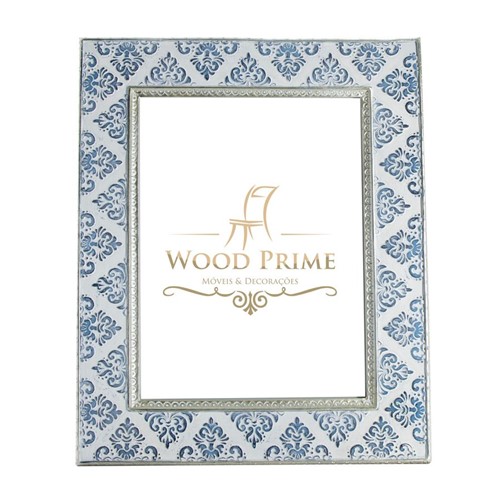 Porta-Retrato Clássico Savelli com Arabescos 10x15 Azul e Branco - Wood Prime 26258