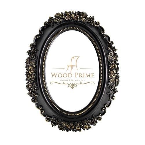 Porta-Retrato Clássico Valerie Oval 10x15 Preto e Dourado Envelhecido - Wood Prime 26266