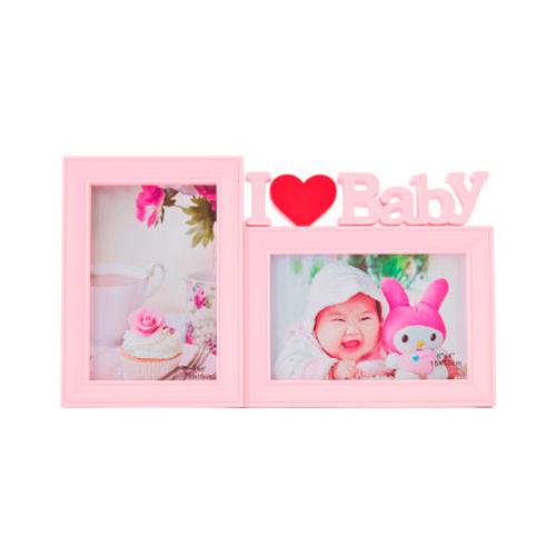 Porta Retrato Criança Rosa Amo Bebês 10x15 para 02 Fotos
