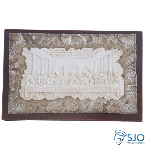 Porta-Retrato de Madeira Pergaminho Branco com Fundo Santa Ceia - 17 Cm | SJO Artigos Religiosos