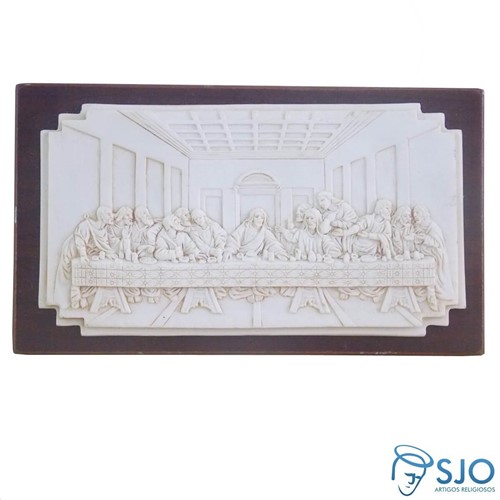 Porta-Retrato de Madeira Pergaminho Branco com Fundo Santa Ceia - Modelo 2 - 14 Cm | SJO Artigos Religiosos