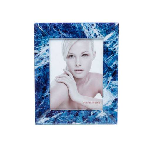 Porta Retrato de Vidro Marmore Azul e Branco 10x15 Cm