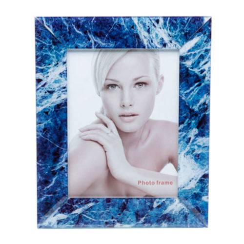 Porta Retrato de Vidro Marmore Azul e Branco 15x20 Cm