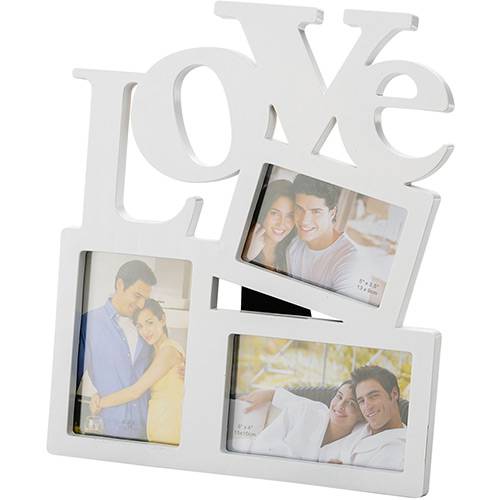 Porta Retrato Love Branco (10x15cm) para 3 Fotos - Rojemac