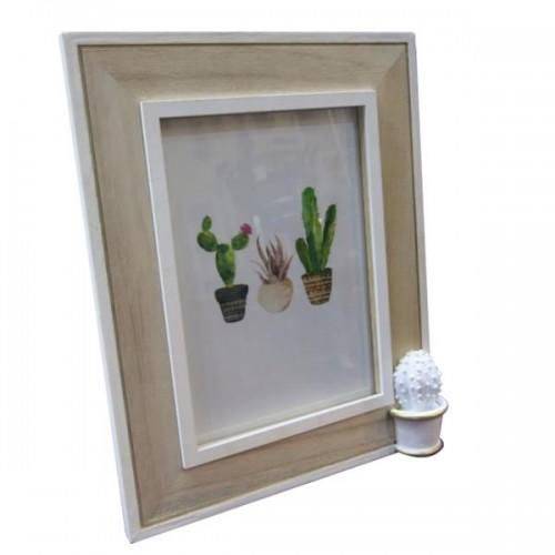 Porta Retrato Madeira Cactus Spines Branco/Bege 20 X 25 X 3,5 Cm