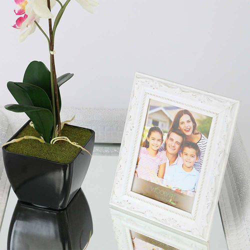 Porta-Retrato Madeira Flores Branco - 13x18 Cm - WoodArt