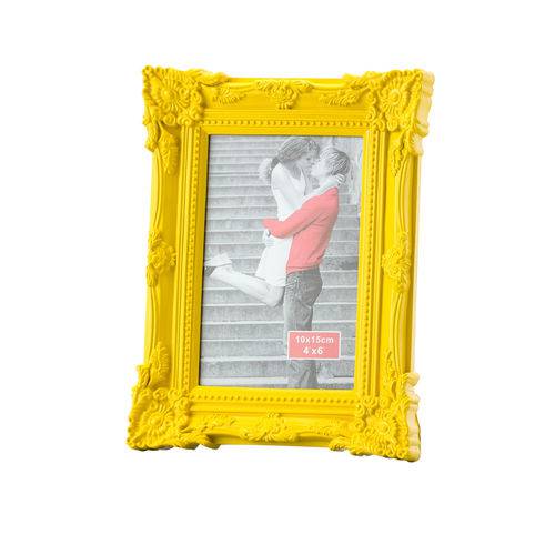 Porta Retrato Retrô de Plástico Amarelo Médio