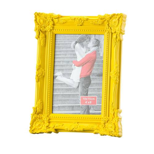 Porta Retrato Retrô de Plástico Amarelo Pequeno