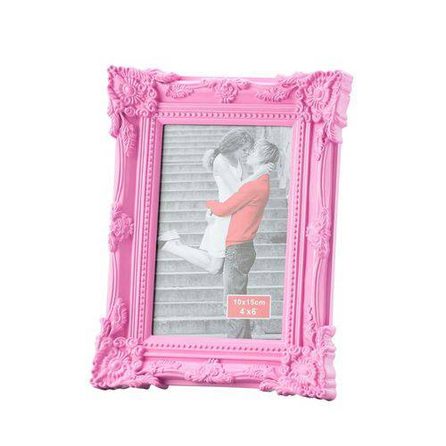 Porta Retrato Retro de Plastico Rosa 10x15cm