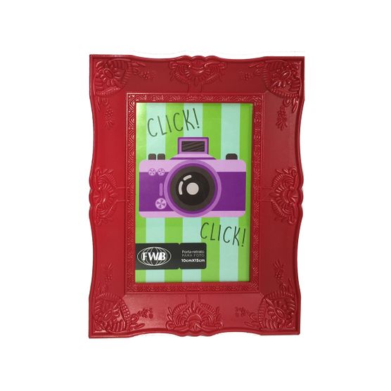 Porta Retrato Retrô de Plástico Vermelho 10 X 15 Cm 92511