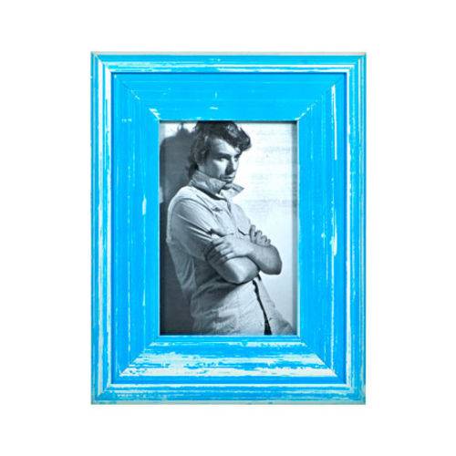 Porta Retrato Rústico Azul 10x15 Cm Foto Moldura Mesa