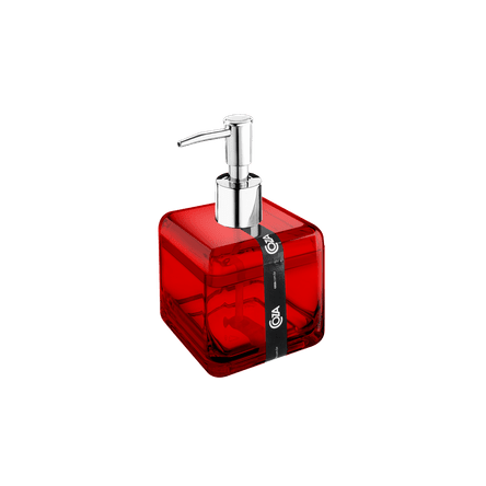 Porta-Sabonete Líquido - Cube 8,5 X 8,5 X 15 Cm 330 Ml Vermelho Transparente Coza